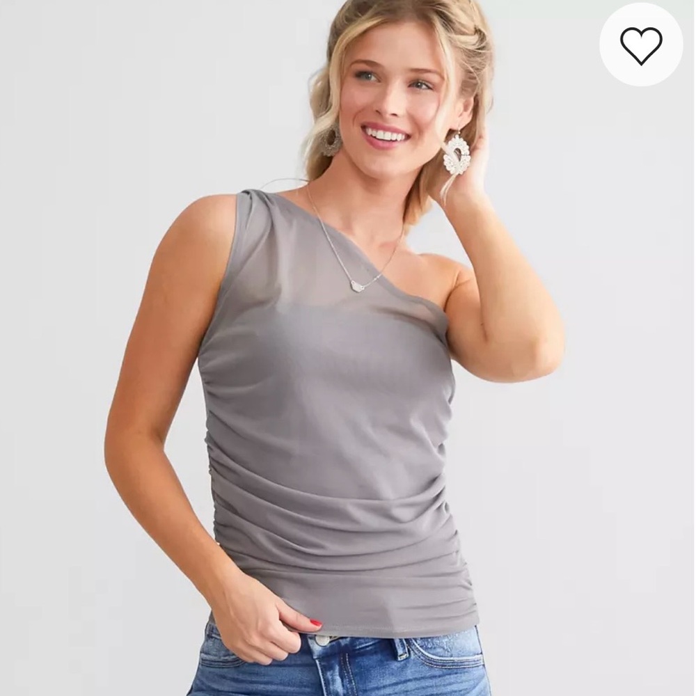 One shoulder ruched mesh tank top - Picture 5 of 7